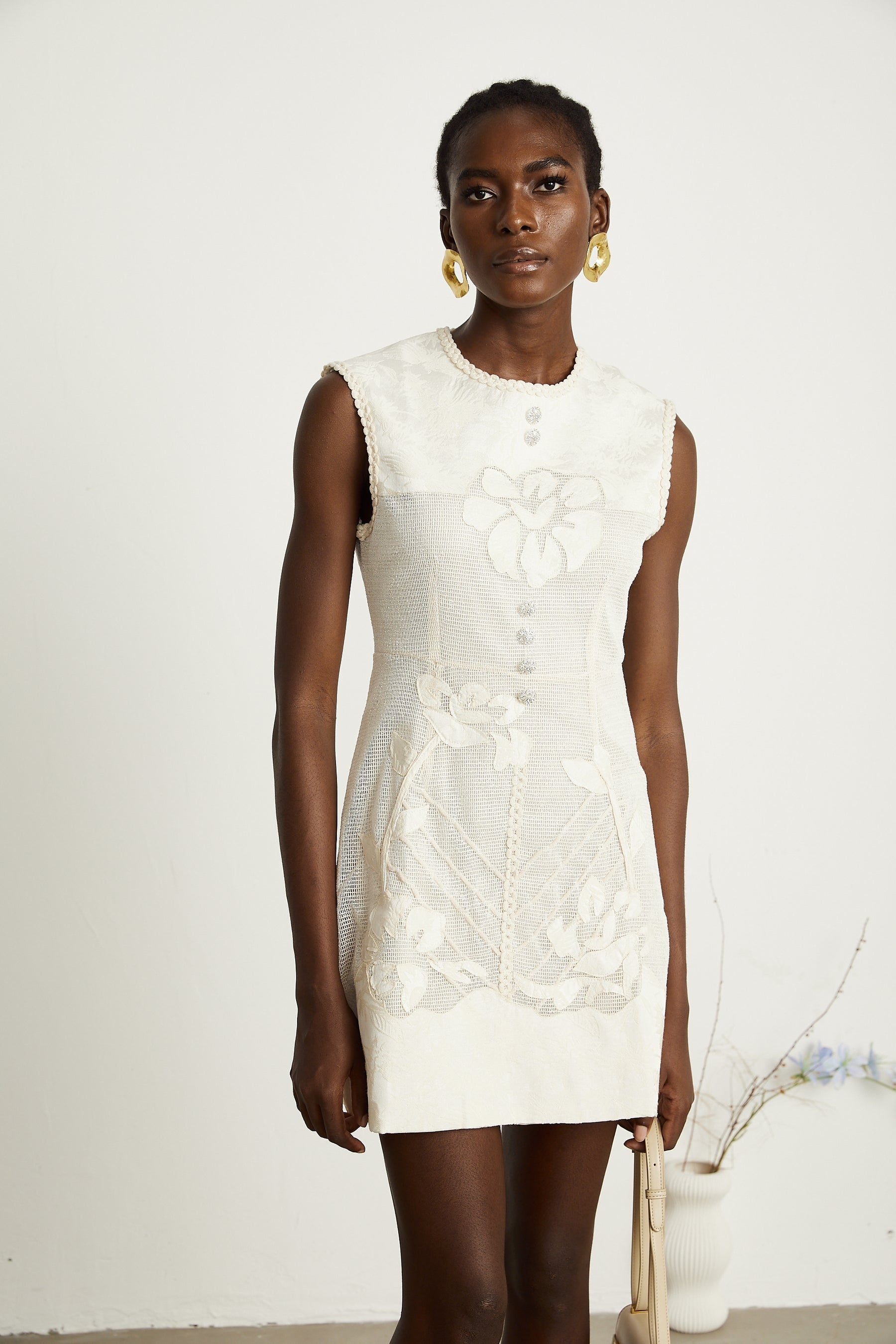 Capucine beadembellished jacquard sleeveless mini dress