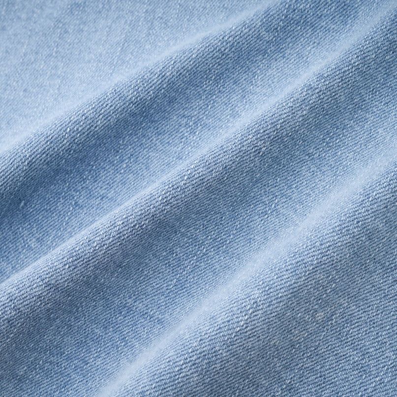 Capucine Blue Denim Pleated Mini Skirt with Ruffle Hemline