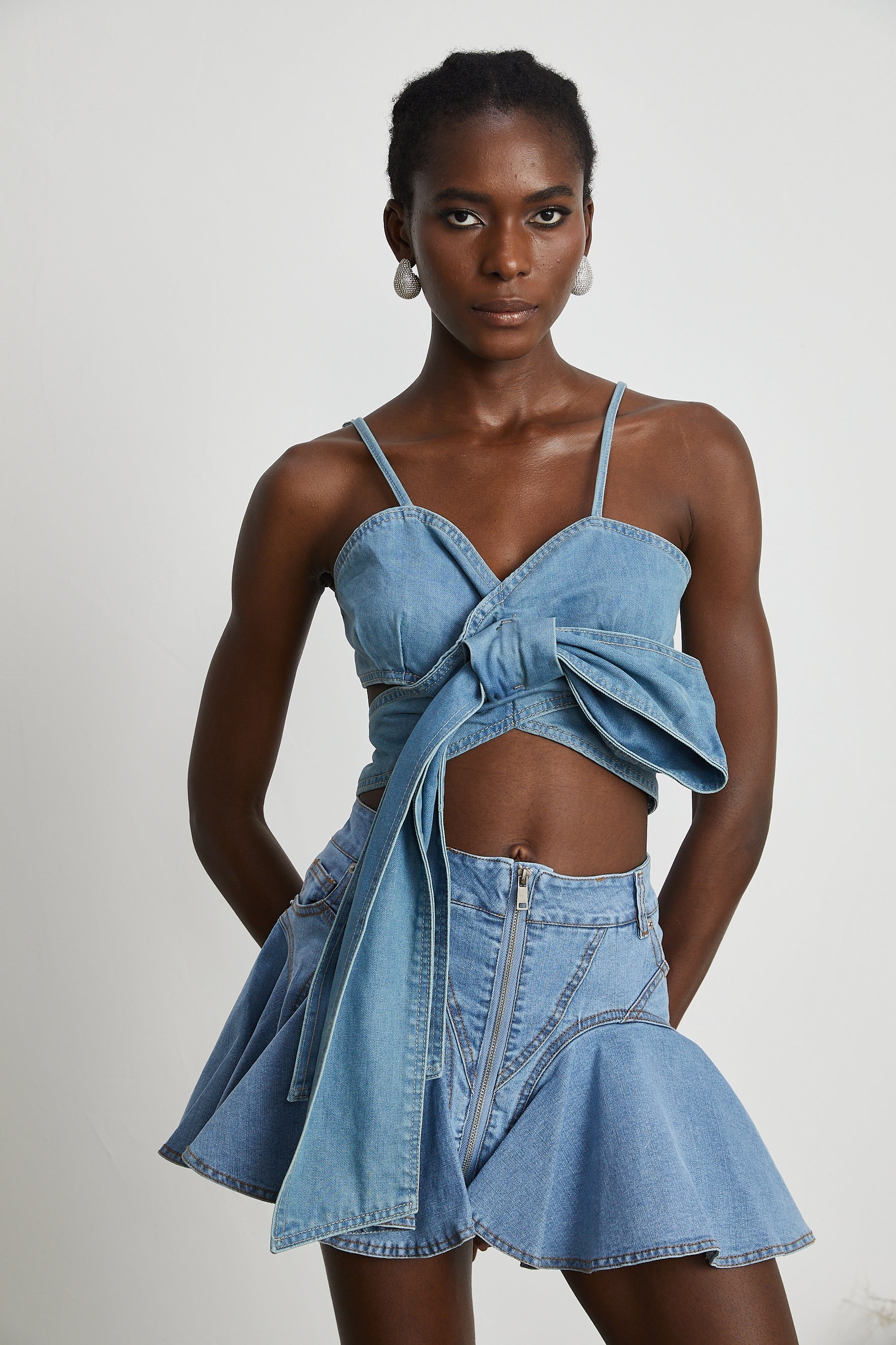 Capucine denim flouncehem skirt