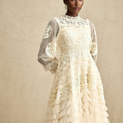 Capucine floralembroidered layered tulle maxi dress