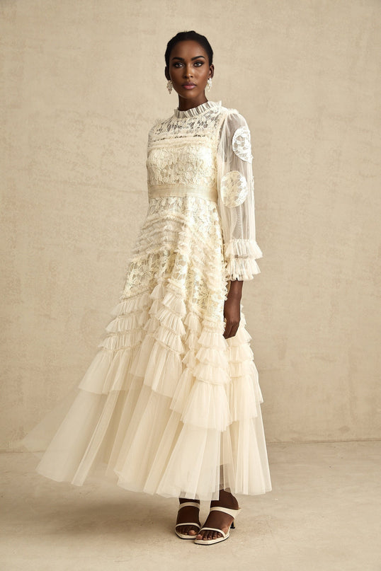 Capucine floralembroidered layered tulle maxi dress