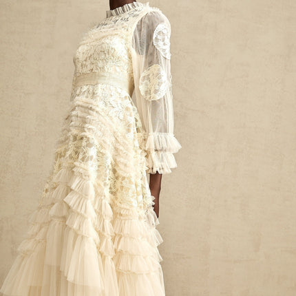 Capucine floralembroidered layered tulle maxi dress