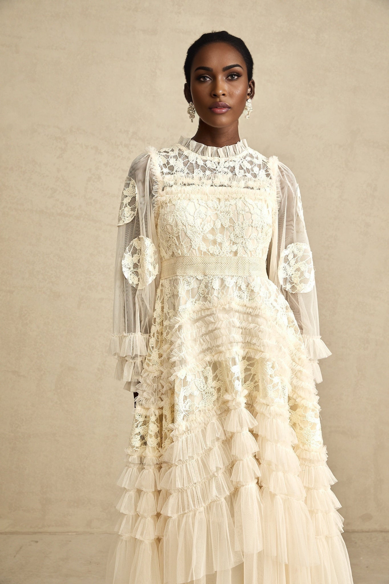 Capucine floralembroidered layered tulle maxi dress