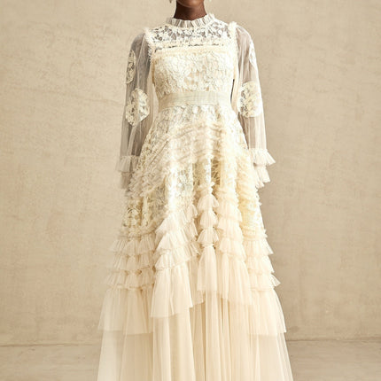 Capucine floralembroidered layered tulle maxi dress