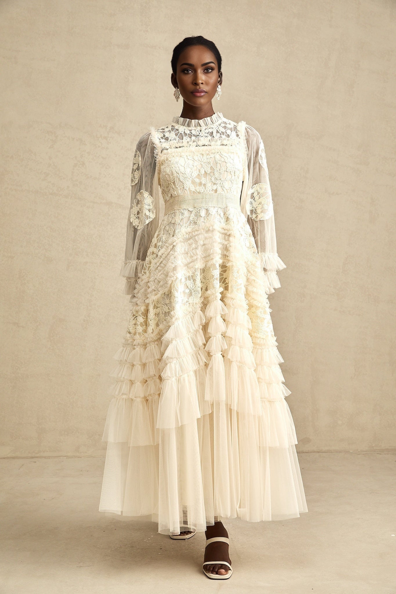 Capucine floralembroidered layered tulle maxi dress