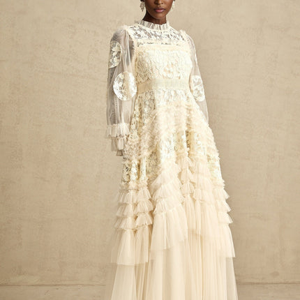 Capucine floralembroidered layered tulle maxi dress