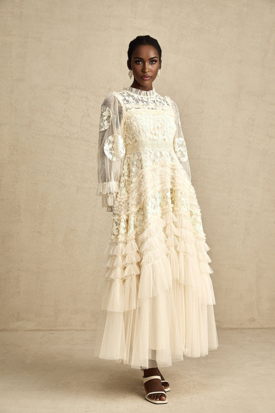 Capucine floralembroidered layered tulle maxi dress