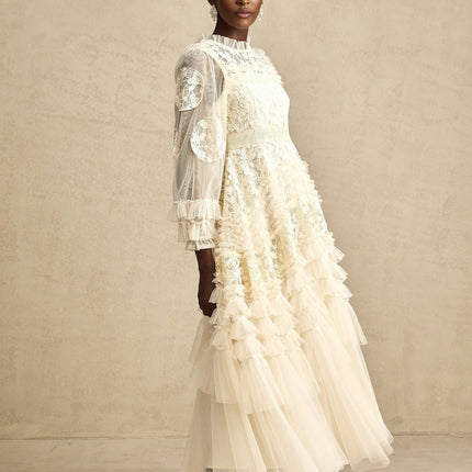 Capucine floralembroidered layered tulle maxi dress