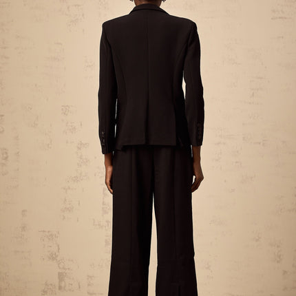 Carla Black Blazer with Godet Detailing and Bead Embroidery