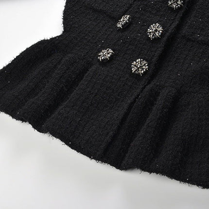 Carla Black Peplum Jacket and Skirt Ensemble Textured Fabric Sparkle