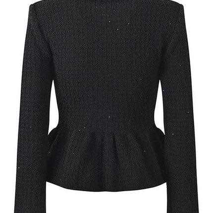 Carla Black Peplum Jacket Skirt Ensemble Textured Fabric Sparkle Decorative Buttons Pockets Formal Events