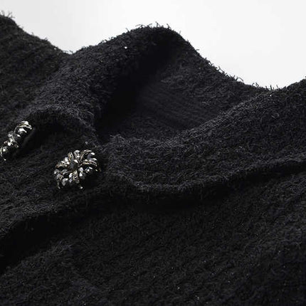 Carla Black Peplum Jacket Skirt Ensemble Textured Fabric Sparkle Decorative Buttons Formal Events