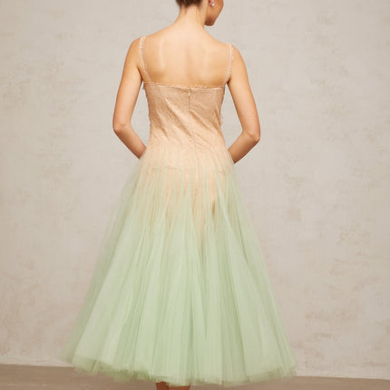 Carla Green Floral Lace Midi Dress with Gradient Effect