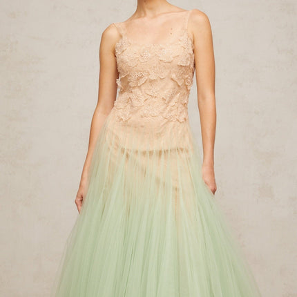 Carla Green Floral Lace Midi Dress with Gradient Effect