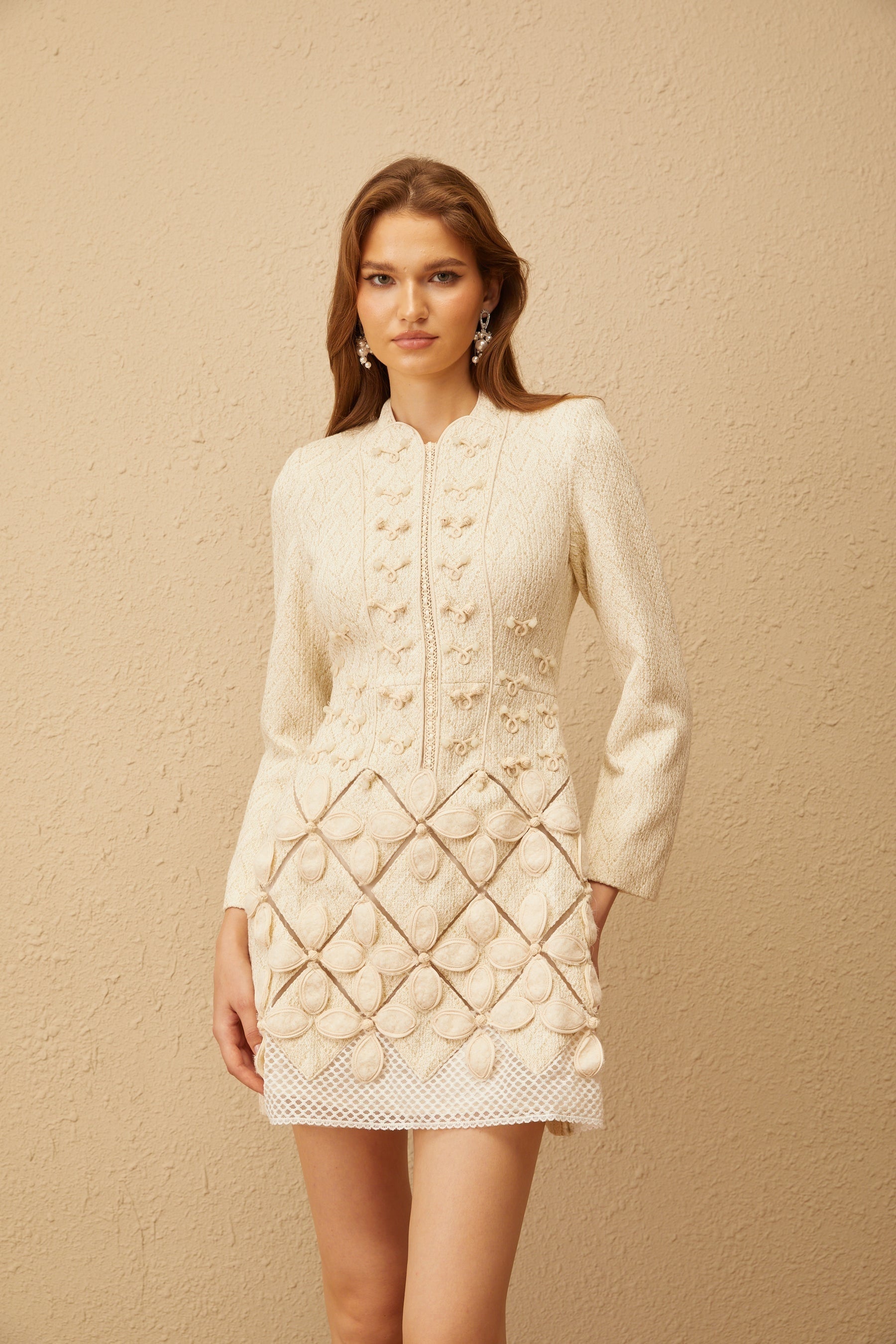 Carlota White Floral Crochet Knit Mini Dress