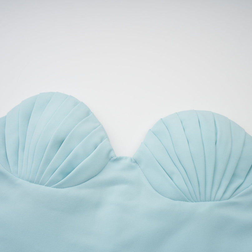 Carlotta blue pleated corset maxi dress