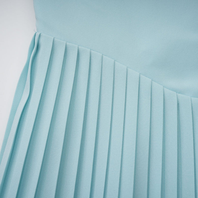 Carlotta blue pleated corset maxi dress