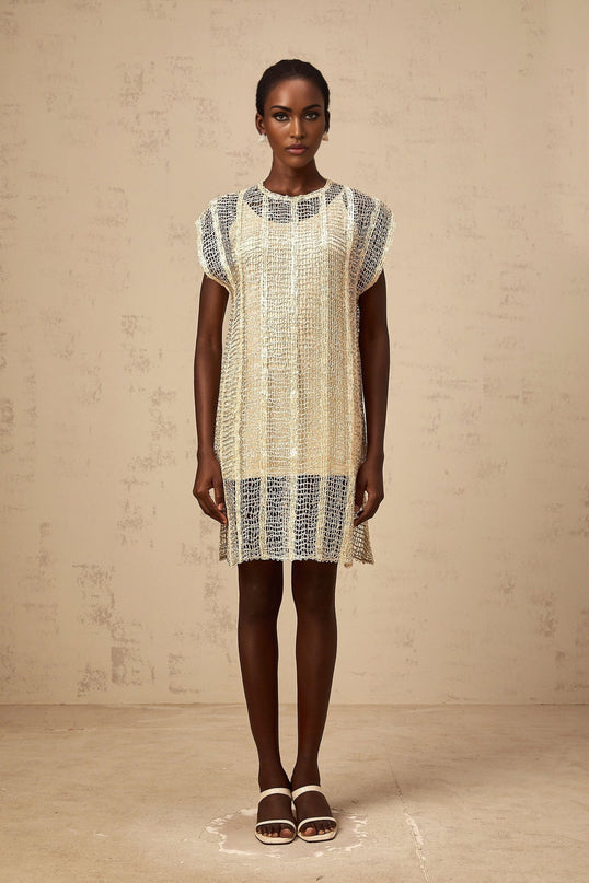 Carlotta Gold Sequin Basket Weave Mini Dress