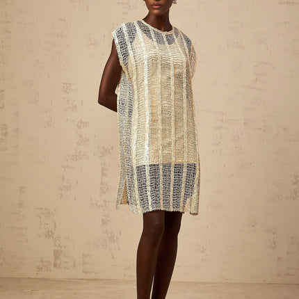 Carlotta Gold Sequin Basket Weave Mini Dress