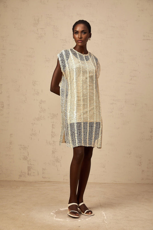 Carlotta Gold Sequin Basket Weave Mini Dress
