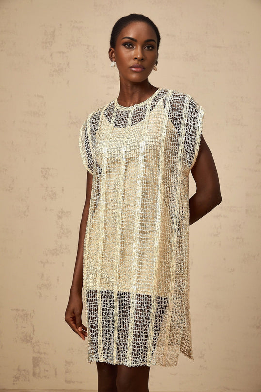 Carlotta Gold Sequin Basket Weave Mini Dress