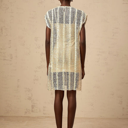Carlotta Gold Sequin Mini Dress with Cut-Out Basket Weave Design