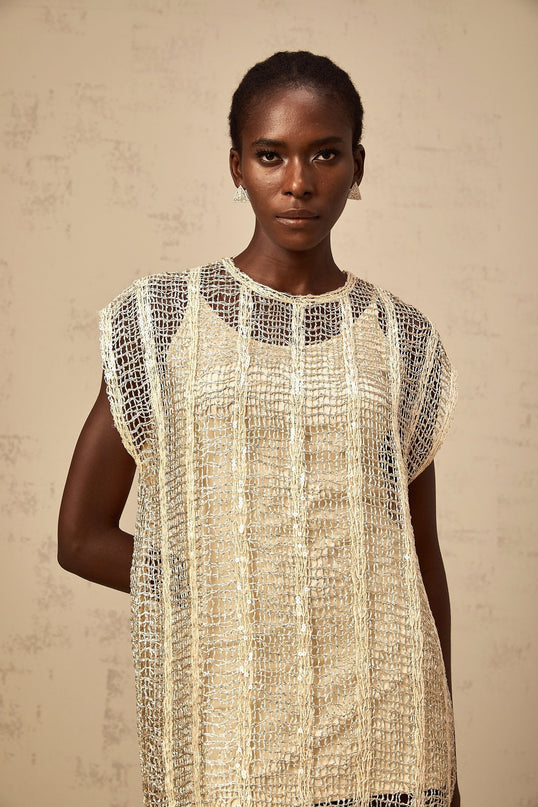 Carlotta Gold Sequin Mini Dress with Cut-Out Basket Weave Design