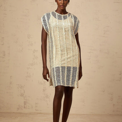 Carlotta Gold Sequin Mini Dress with Cut-Out Basket Weave Design