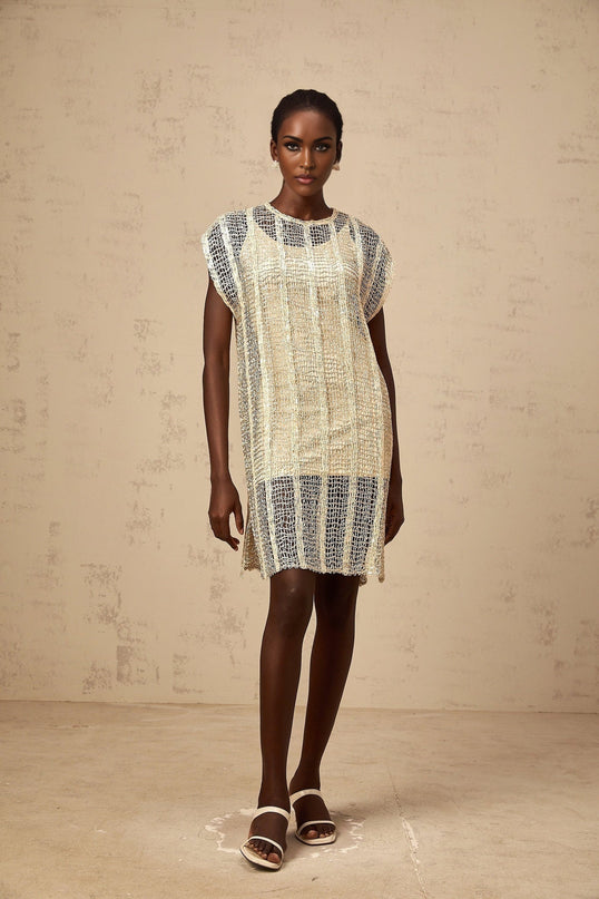 Carlotta Gold Sequin Mini Dress with Cut-Out Basket Weave Design