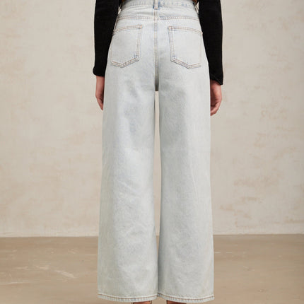 Carlotta Light Blue Crystal Embellished Wide Leg Denim Jeans