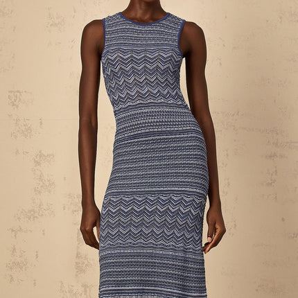 Carly Blue Crochet Knit Midi Dress