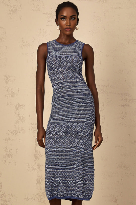 Carly Blue Crochet Knit Midi Dress