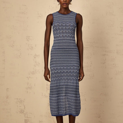 Carly Blue Crochet Knit Midi Dress
