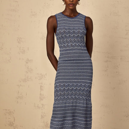 Carly Blue Crochet Knit Midi Dress