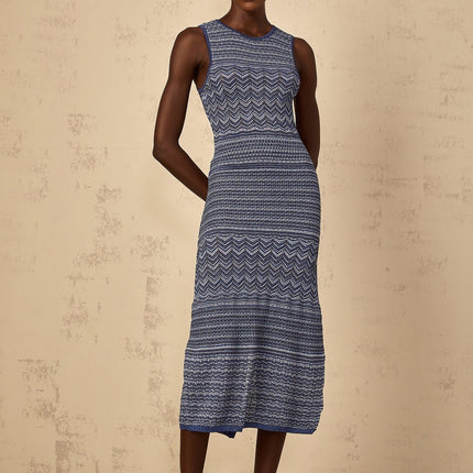 Carly Blue Crochet Knit Midi Dress