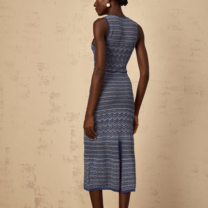 Carly Blue Crochet Knit Midi Dress