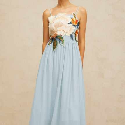 Carly Blue Floral Embroidered Maxi Dress