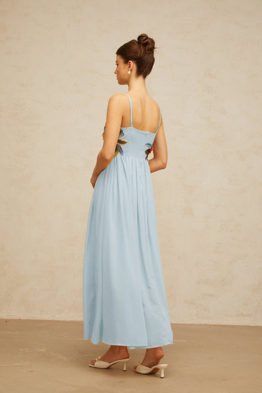 Carly Blue Floral Embroidered Maxi Dress