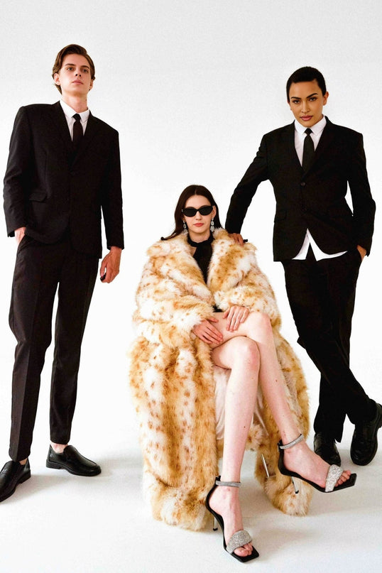 Carly Brown White Faux Fur Coat Long Sleeve Lapel Design Button Fastening Welt Pockets Midi Length 100% Artificial Mink Fur