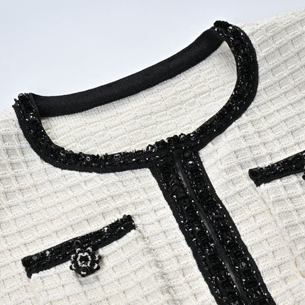 Carly White Tailored Jacket and Flared Skirt with Black Accents