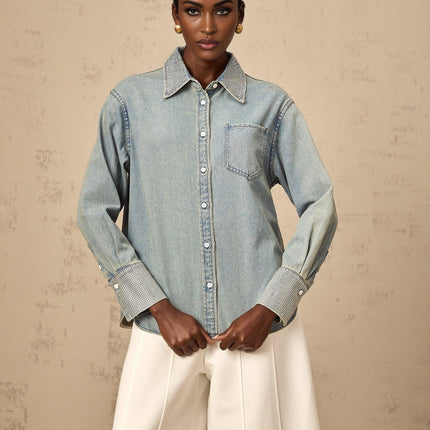 Carmela Blue Denim Rhinestone Shirt