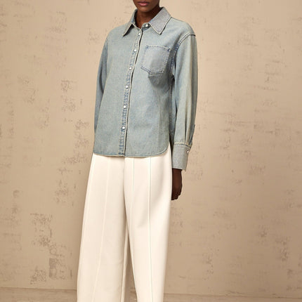 Carmela Blue Denim Shirt Rhinestone Embellished