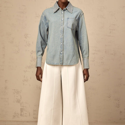 Carmela Blue Rhinestone Embellished Denim Shirt