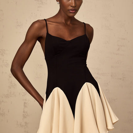 Carmelina Black Godet Design Mini Dress