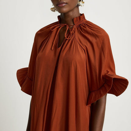 Carmelina Brown Frilled Midi Dress