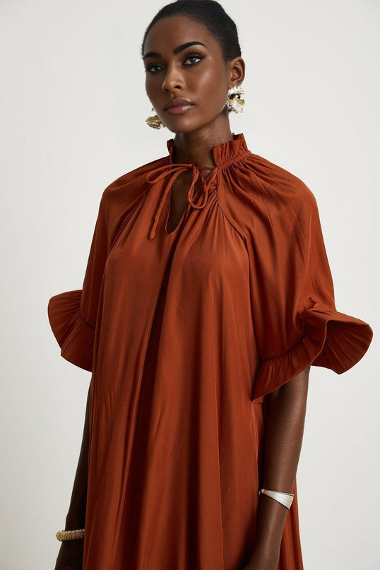 Carmelina Brown Frilled Midi Dress