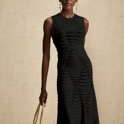 Carmen Black Snake Pattern Midi Dress