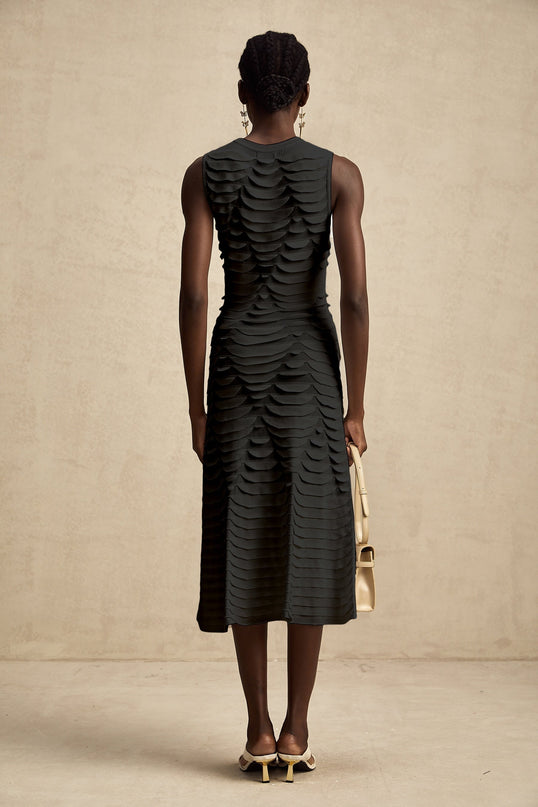 Carmen Black Snake Pattern Midi Dress