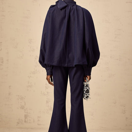Carmen Blouse and Trousers Flared in Denim Blue