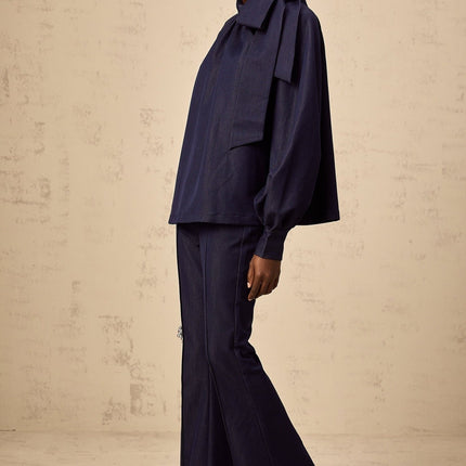 Carmen Blouse & Trousers Flared in Denim Blue 100% Polyamide